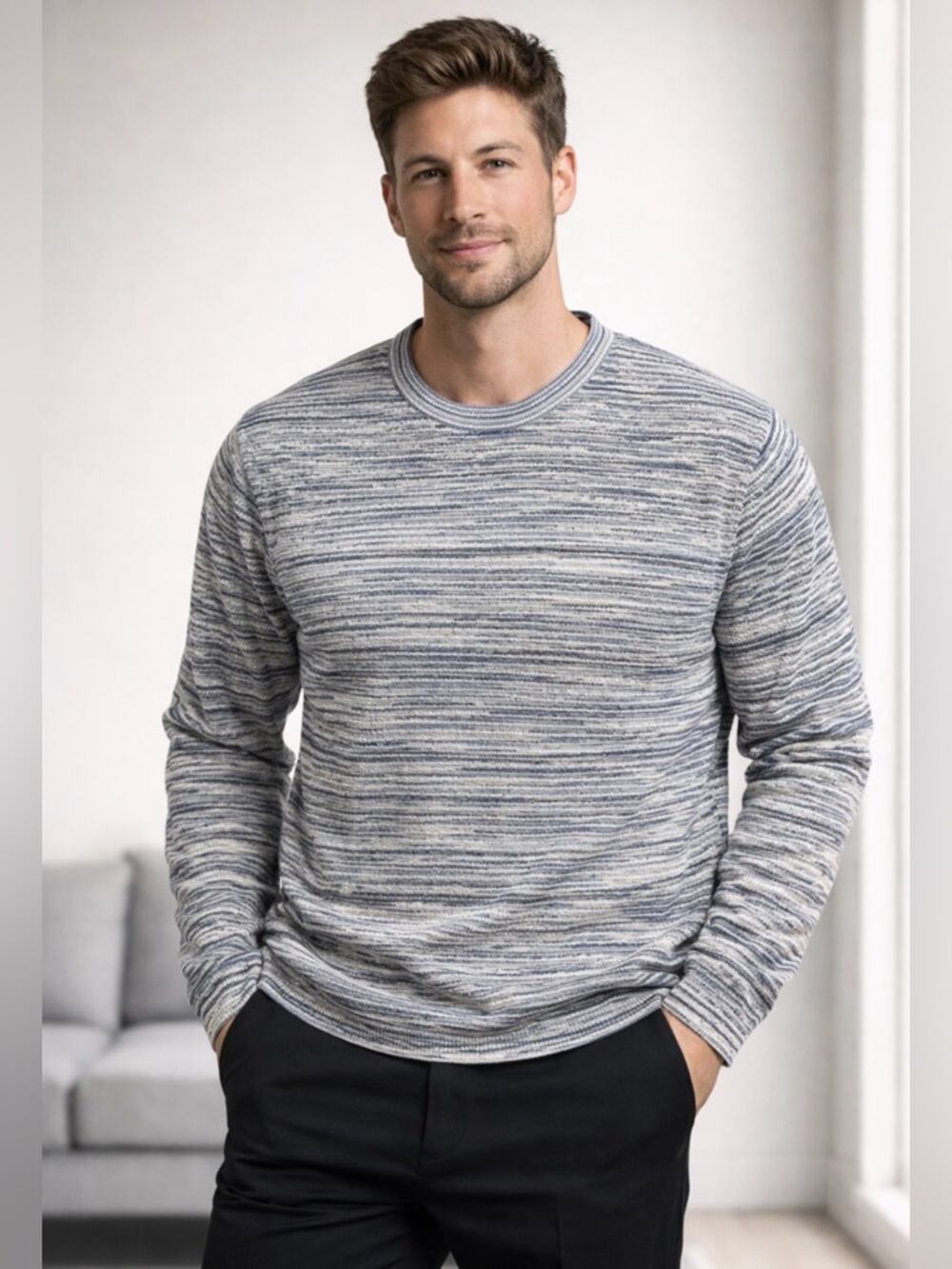 Boca Classics Striped Sweater Men’s XXL Blue White Knit Crewneck Pullover